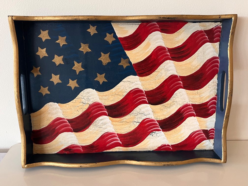 US Flag Wooden Serving Tray