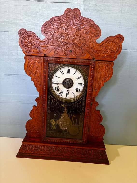 Ornate Carved Wooden Mantle Clock