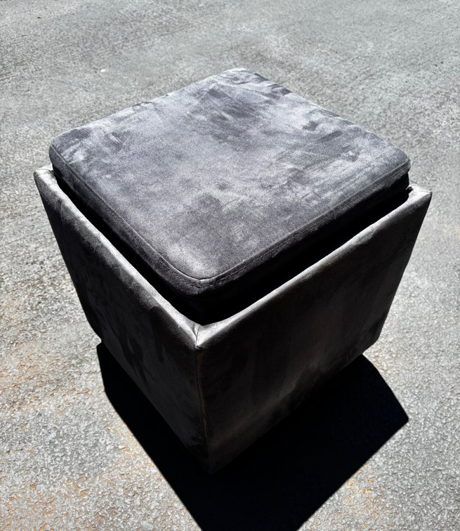 Gray Suede Storage Ottoman