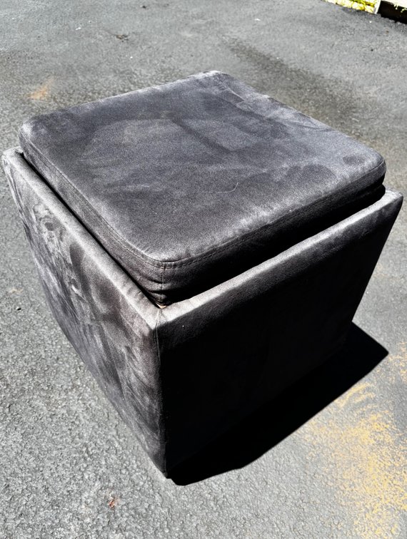 Gray Suede Storage Ottoman