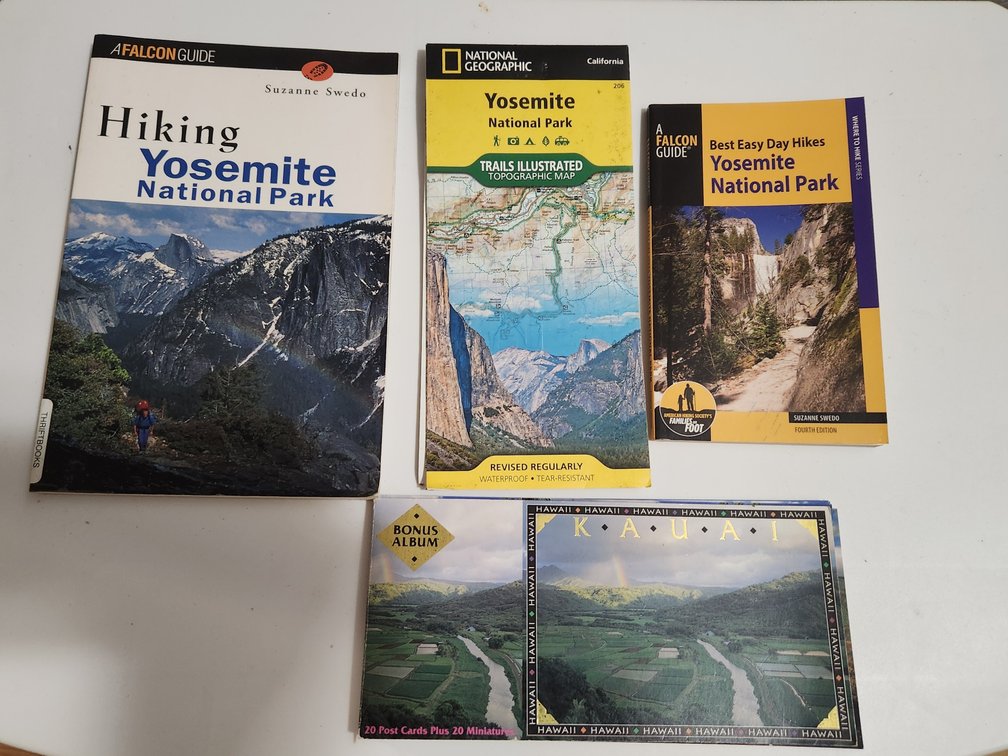 Yosemite Map and Hiking Books w/ Old Kaua'I Postcards