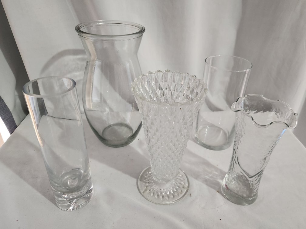 5 Vase Assortment  includes Vintage Indiana glass vase