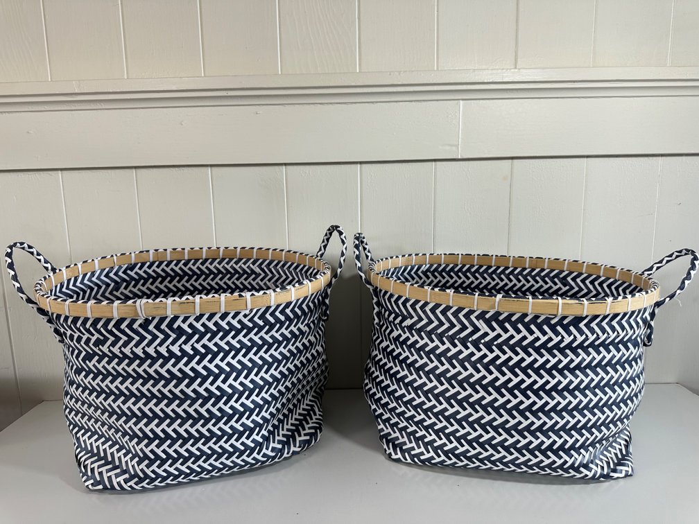 (X's 2) Blue & White Plastic Woven Baskets