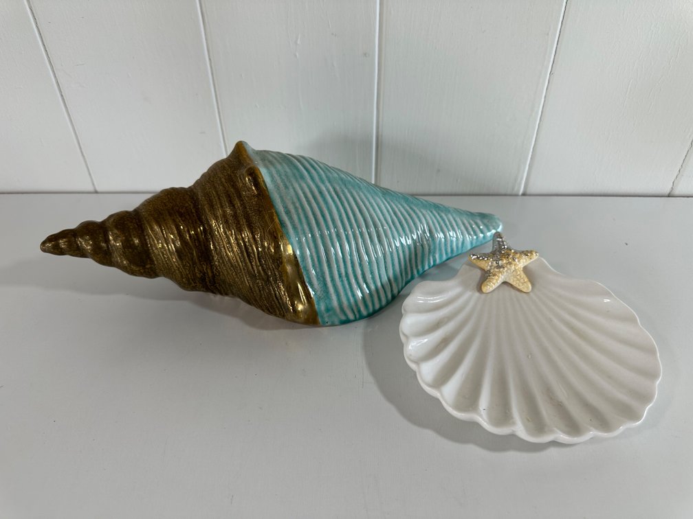 Decorative Ceramic Shells – Conch & Starfish Dish
