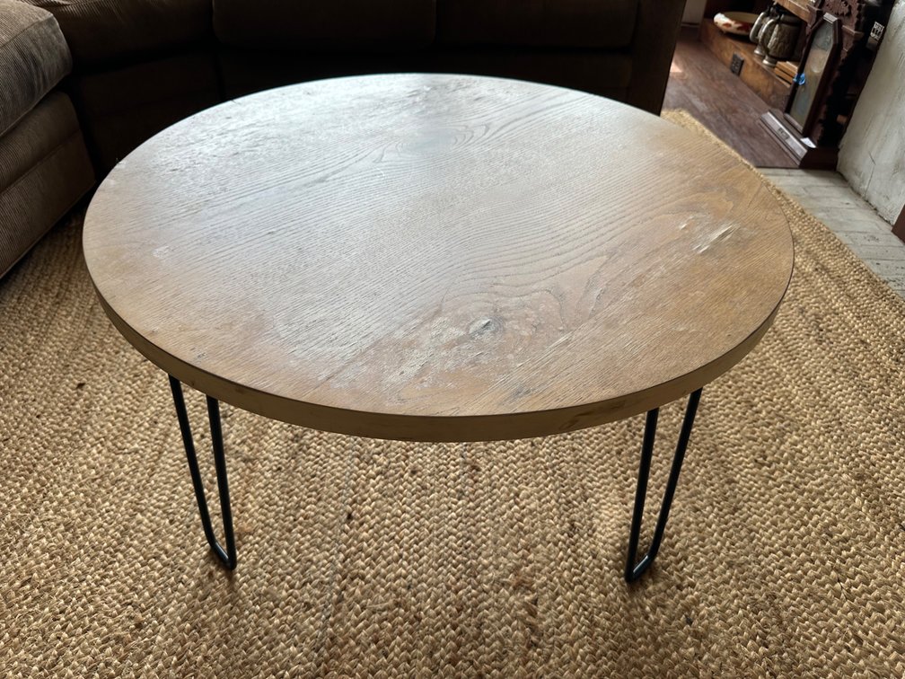 Round Wooden Coffee Table with Hairpin Legs