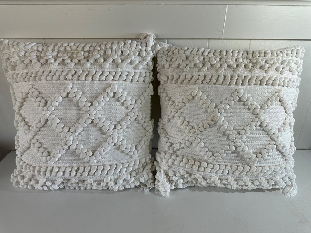 (X's 2) White Textured Boho Throw Pillows