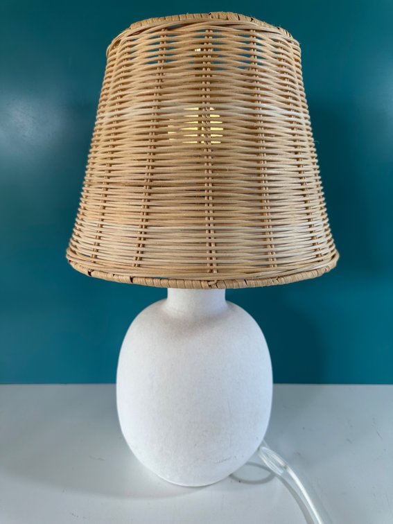 White Ceramic Lamp with Woven Shade