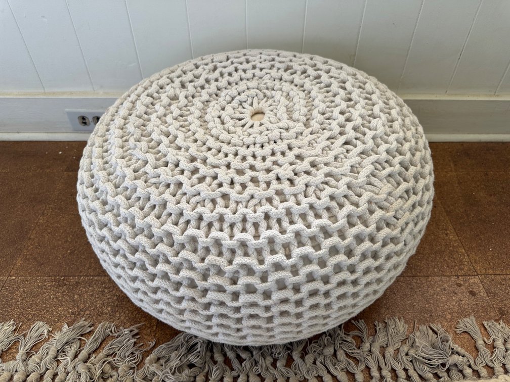 Hand-Knitted Round Pouf Ottoman