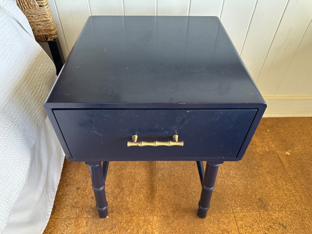 Navy Blue Nightstand with Brass Handle