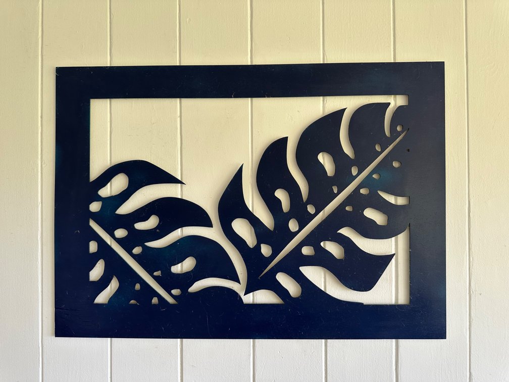 Wall Art – Blue Framed Monstera Leaf Cutout