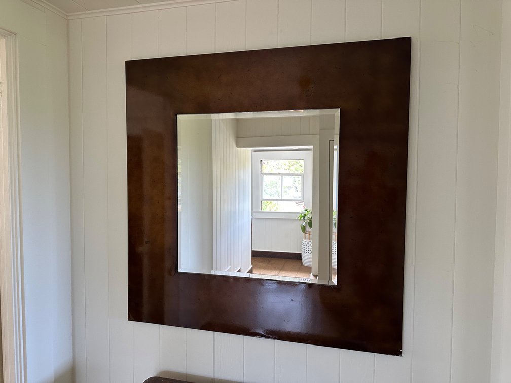 Large Square Mirror with Brown Frame