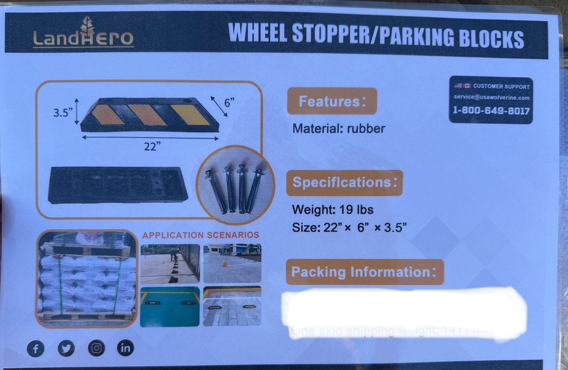 (X's 24) Landhero Wheel Stopper/Parking Blocks