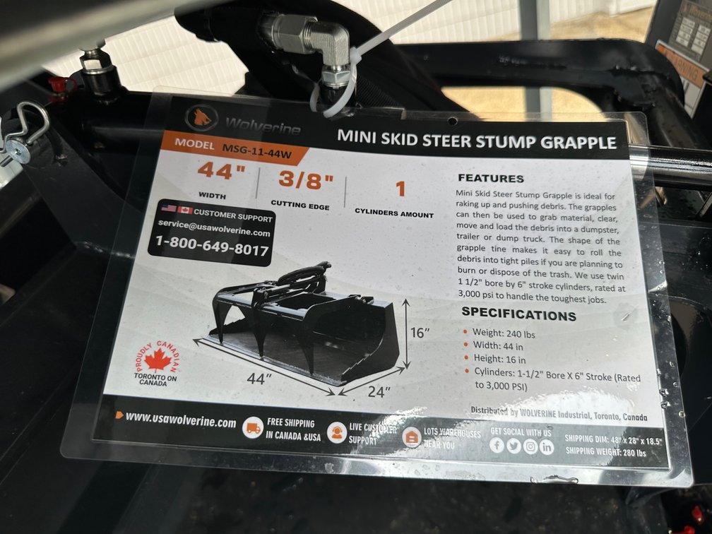 Wolverine MSG-11-44W Stump Grapple – 44" Mini Skid Steer Attachment