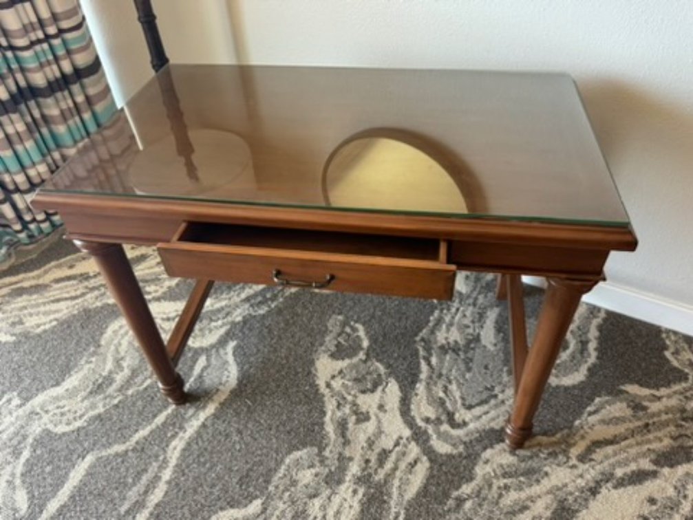 Wooden  desk with glass protector