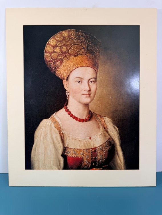 Renaissance Style Portrait Print of Noblewoman in Traditional Headdress
