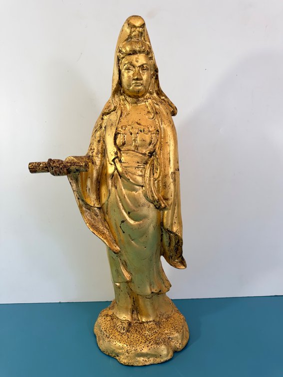 Gilt Cast Iron Asian Goddess Figure