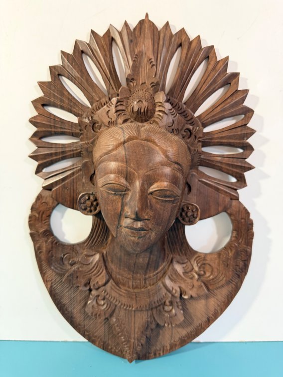 Hand-Carved Balinese Style Wooden Wall Mask / Relief