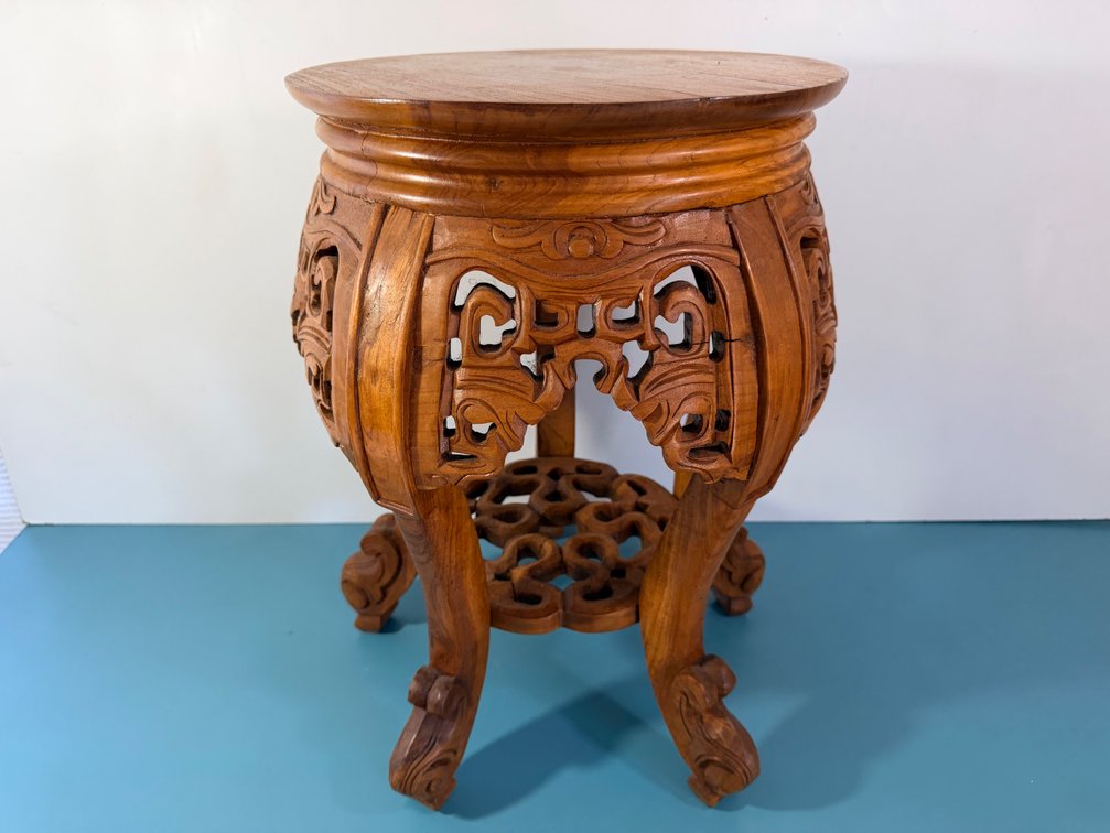 Carved Teak Wood Plant Stand / Garden Stool