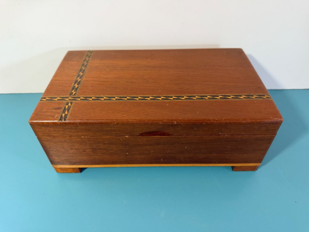 Vintage Wooden Jewelry Box with Swiss Music Movement