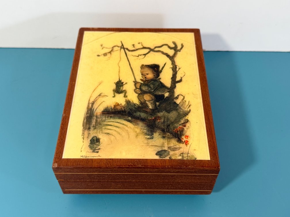 Reuge Swiss Music Box with Hummel-Style Fishing Scene