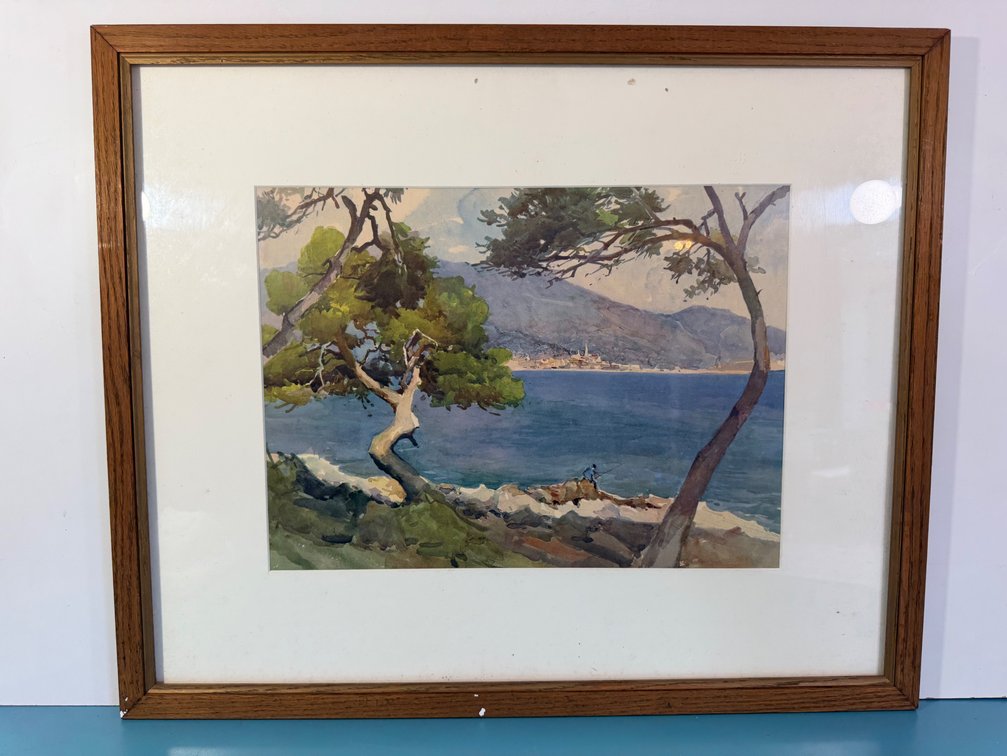 “Baie de Menton” European Coastal Landscape Print, Serie 1035 No. 3, Framed