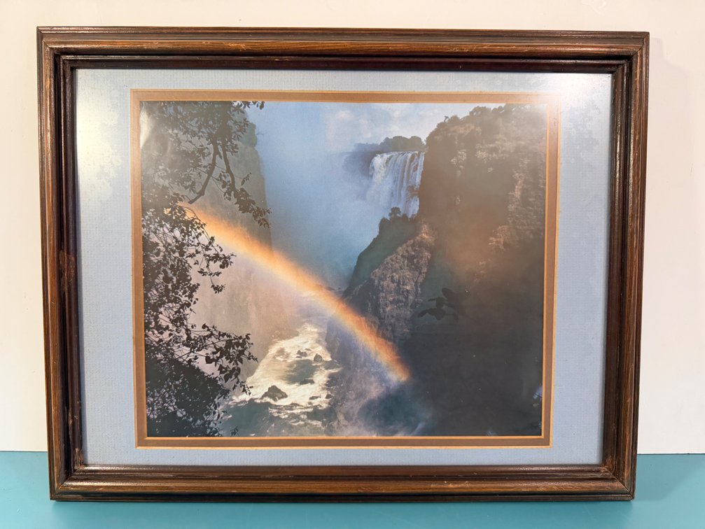 Framed Waterfall Landscape Photograph with Rainbow