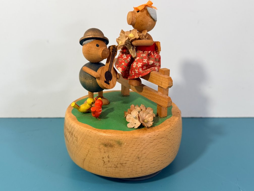 Schmid Musical Figurine Music Box – Boy Serenading Girl on Bench