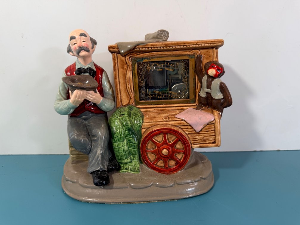 Toyo Ceramic Organ Grinder Music Box with Monkey, Made in Japan