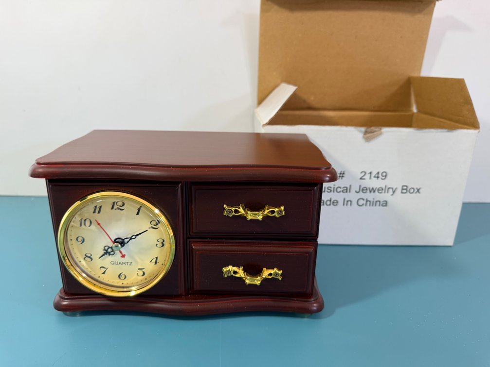 Musical Jewelry Box with Quartz Clock and Spinning Ballerina