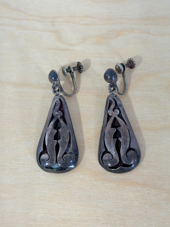Pair of Vintage Sterling Silver Dangle Screwback Earrings