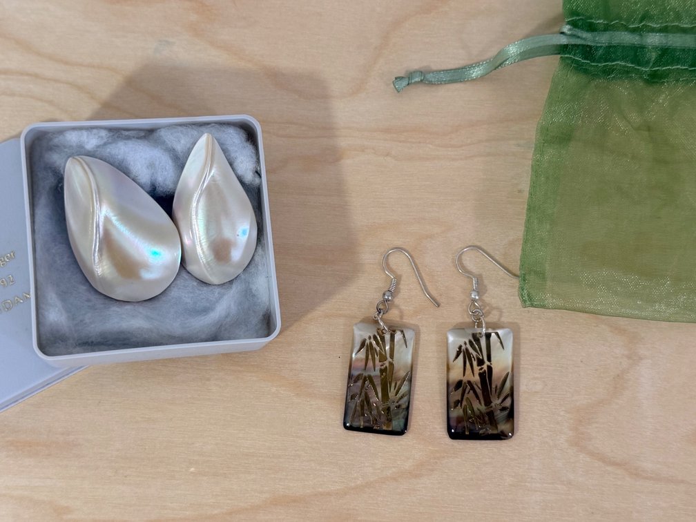 (X's 2) Mother of Pearl Jewelry Assortment with Earrings and Shell Molds to be Made into Jewelry