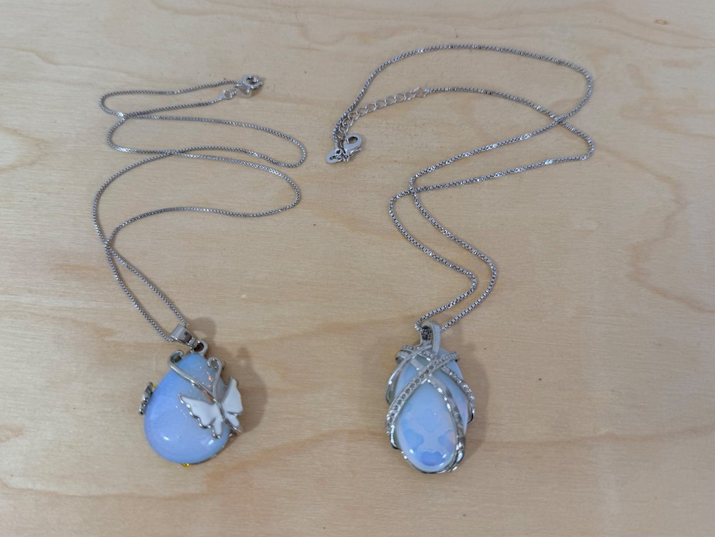 (X's 2) Sterling Silver Pendant Necklaces with Opalescent Stones