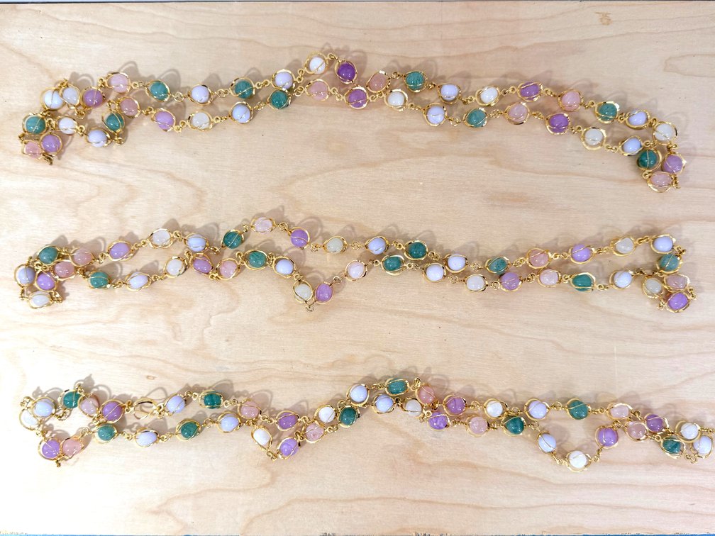 Three Pastel Stone Link Necklaces with Gold-Tone Settings