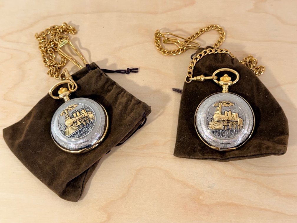 (X's 2) Wrangler Quartz Pocket Watches with Chains and Storage Pouches