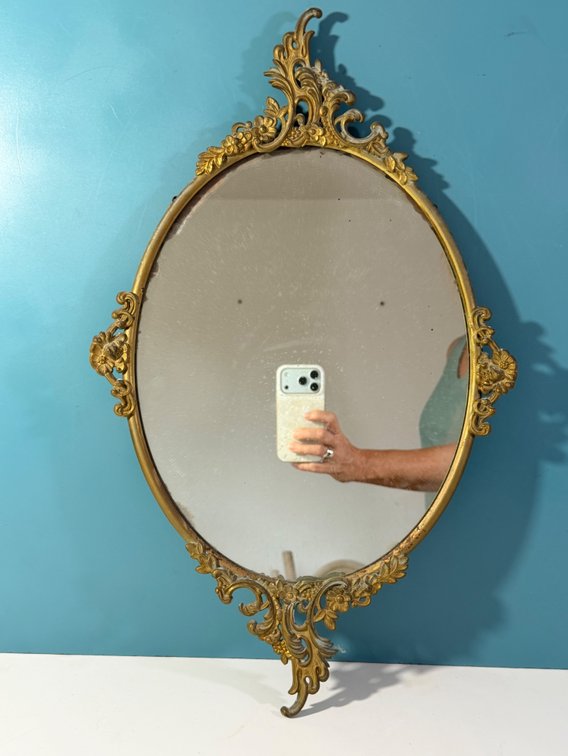 Ornate Oval Wall Mirror with Decorative Metal Frame
