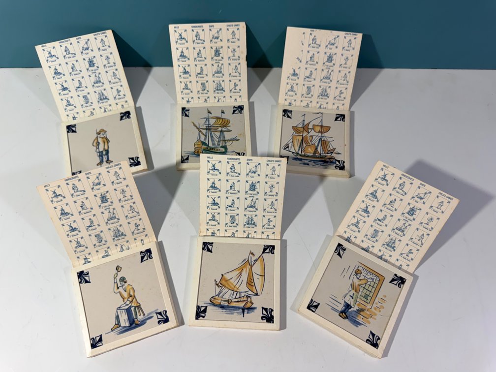 (X's 6) KLM Business Class Vintage Dutch Delft Style Ceramic Mini Tiles