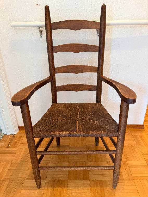 Vintage Ladder-Back Armchair with Woven Rush Seat