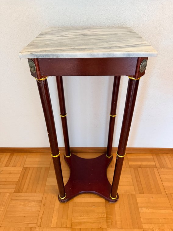 Marble Top Pedestal Accent Table with Brass Trim