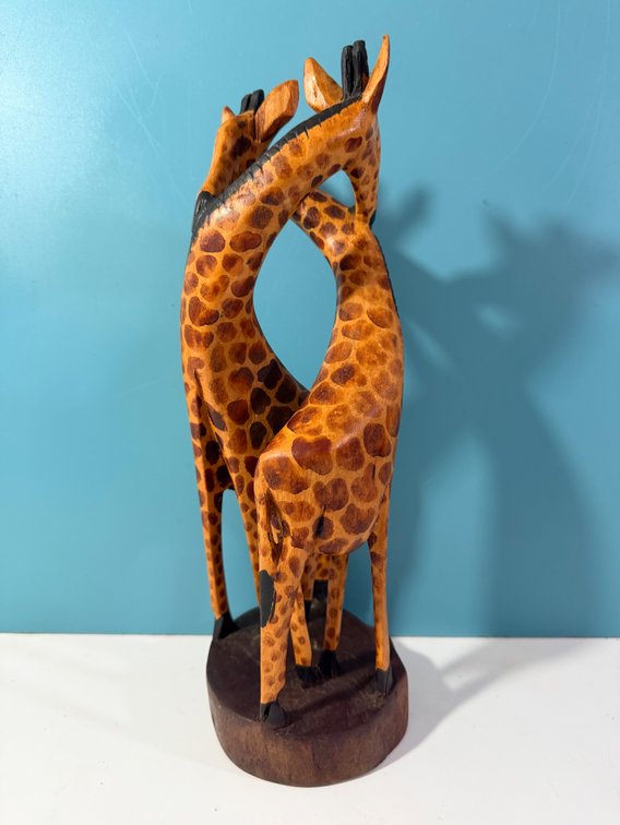 Hand Carved Kenyan Wooden Giraffe Sculpture