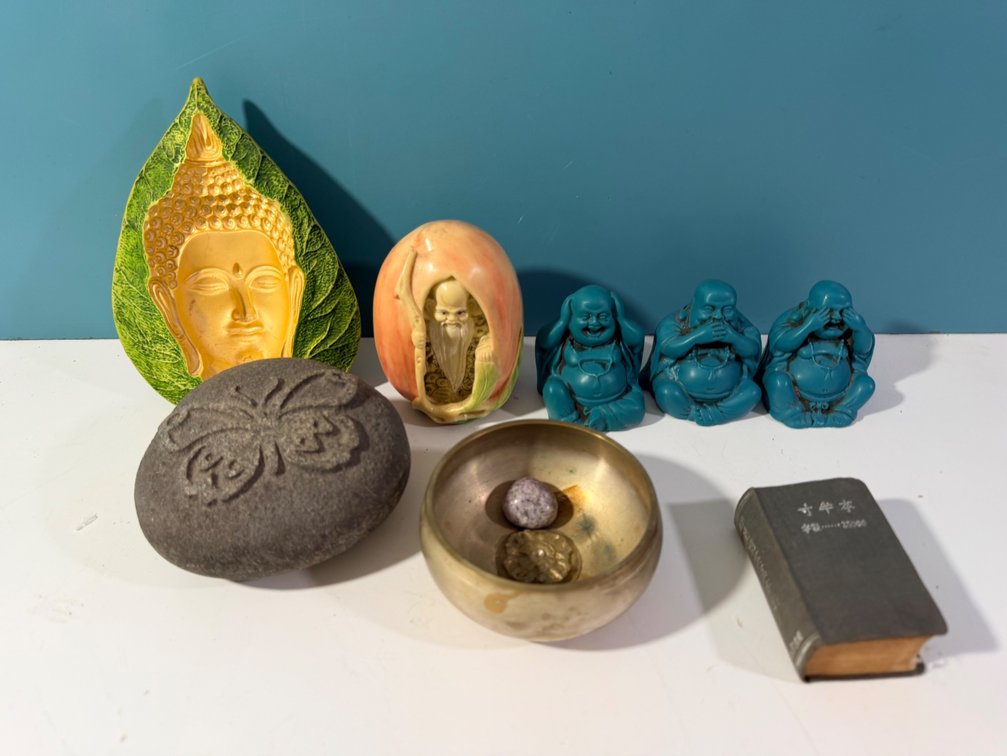 Asian Style Decorative Figurines & Brass Bowl