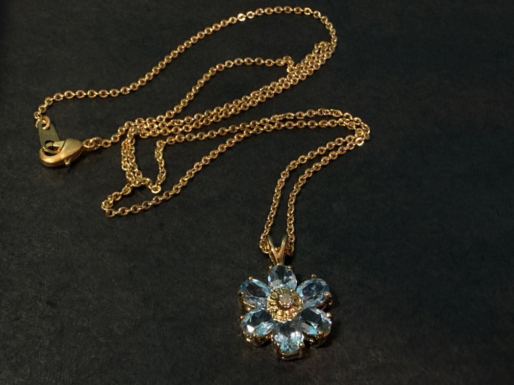 14K Gold Filled Topaz Flower Pendant Necklace with Diamond Accent – 18” Chain