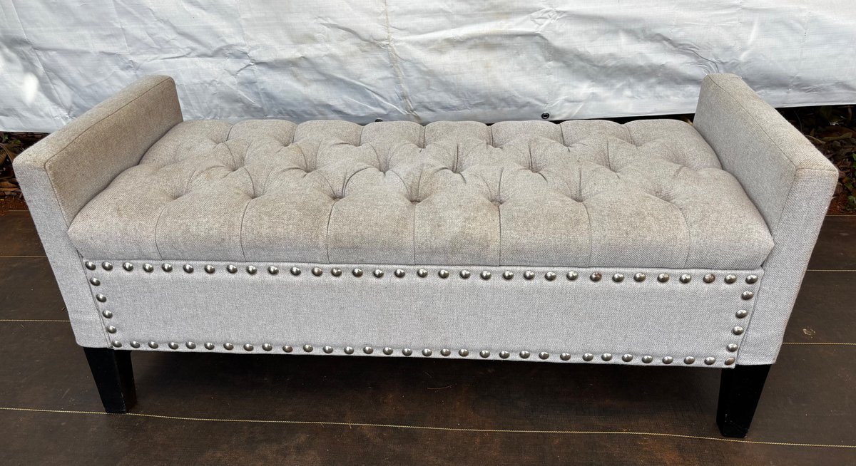 Grey Upholstered Storage Bench 