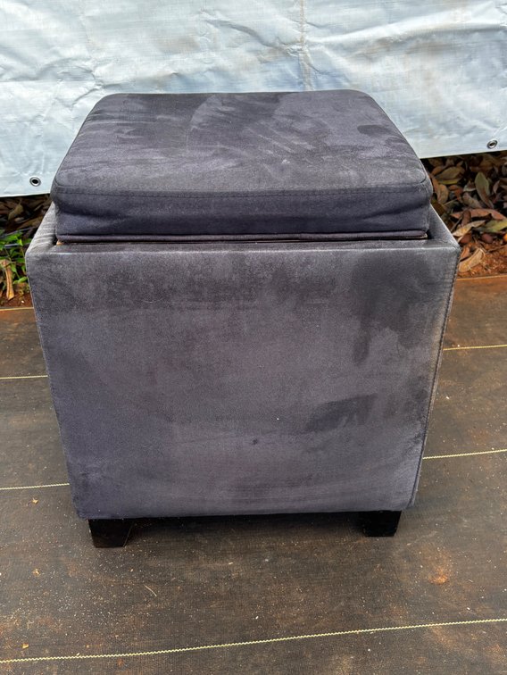 Grey Suede Storage Ottoman Table 