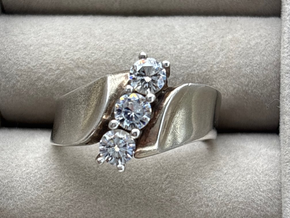 Moissanite & 925 Sterling Silver 3 Stone Ring