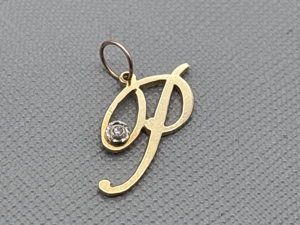14k Yellow Gold & Diamond Letter P Pendant