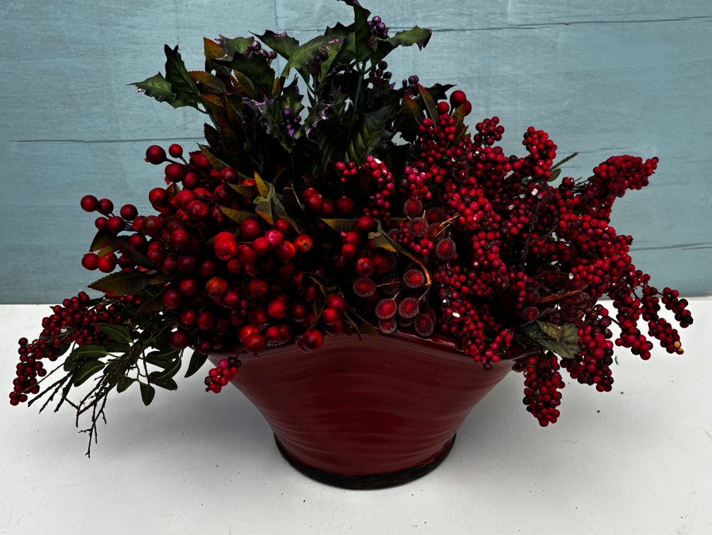 Festive Centerpiece in Handled Ceramic Basket