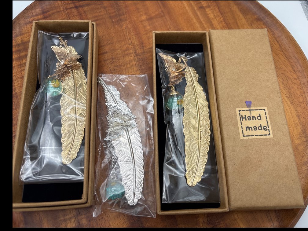 (X's 3) Gold and Silver Feather Bookmarks