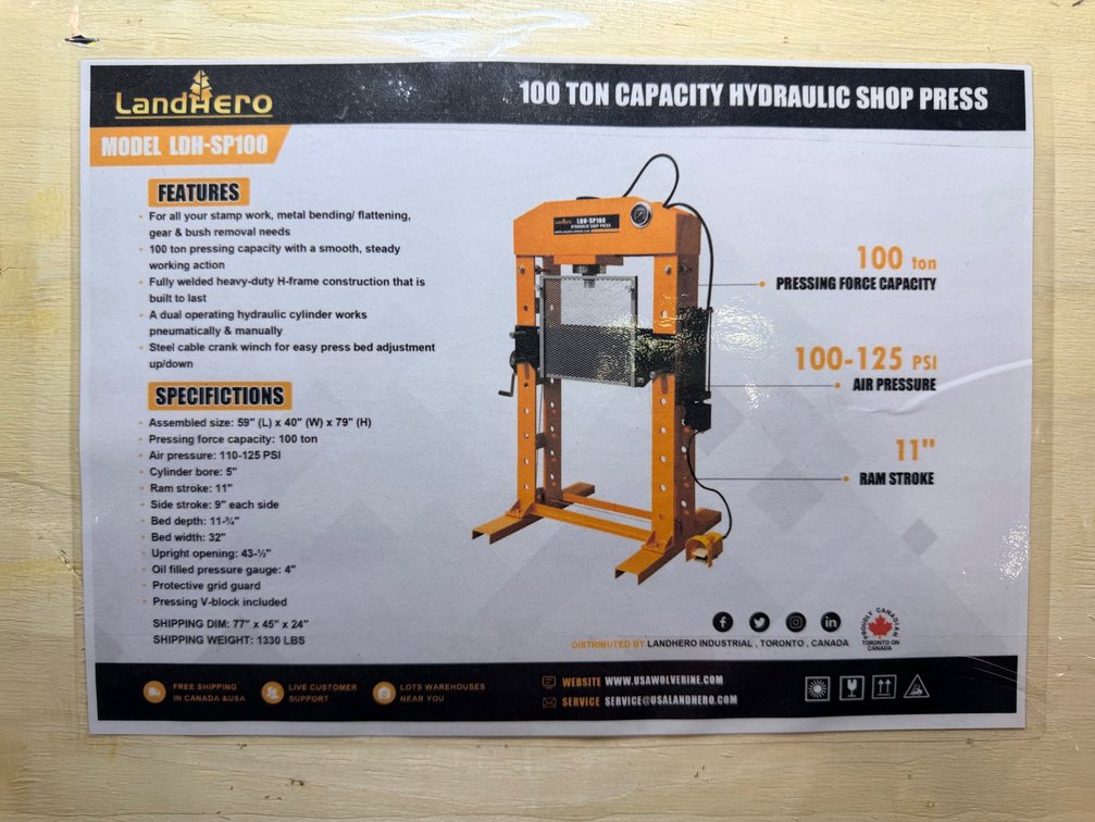 LandHero LDH-SP100 100-Ton Hydraulic Shop Press