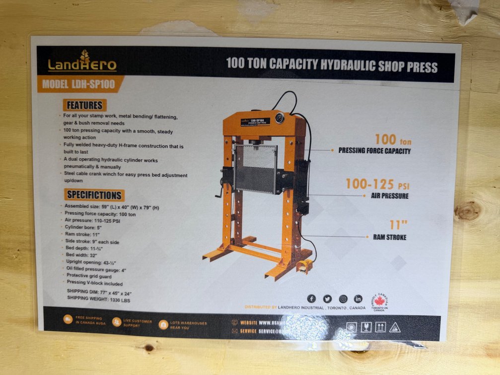 LandHero LDH-SP100 100-Ton Hydraulic Shop Press