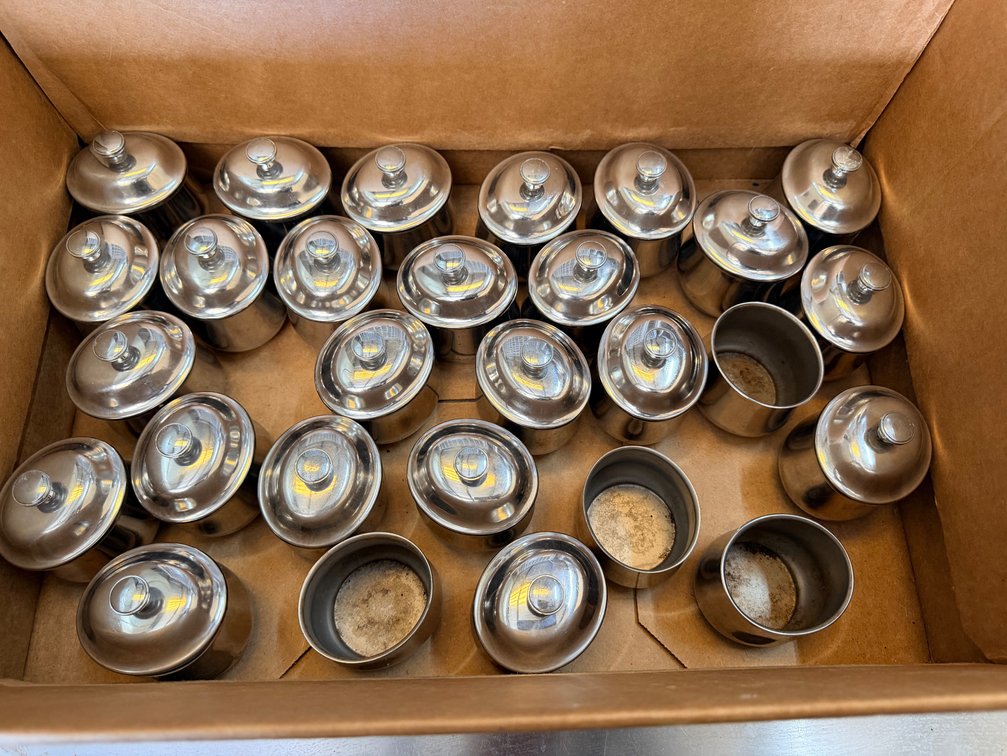 (X's 28) Stainless Steel Condiment/Sugar Bowls – Some Without Lids